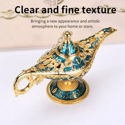 Inspire Curations Vintage Aladdin Genie Magic Lamp Classic Metal Arabian Decor For Home & Display gold Blue l 21cm X 11cm