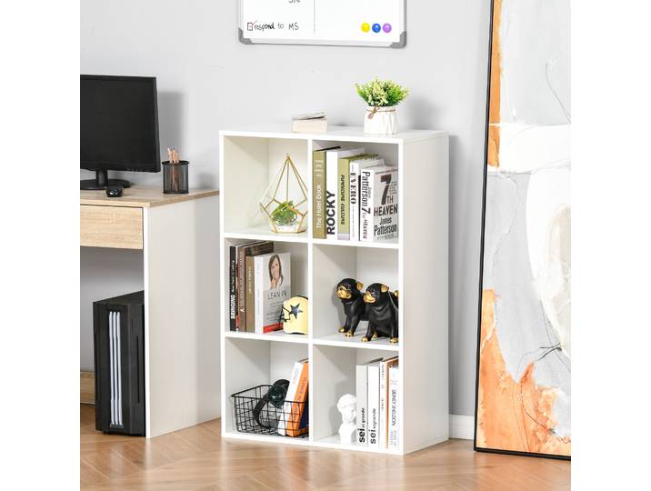 HOMCOM Bibliothèque Mobile 6 Cubes Bois Blanc Moderne