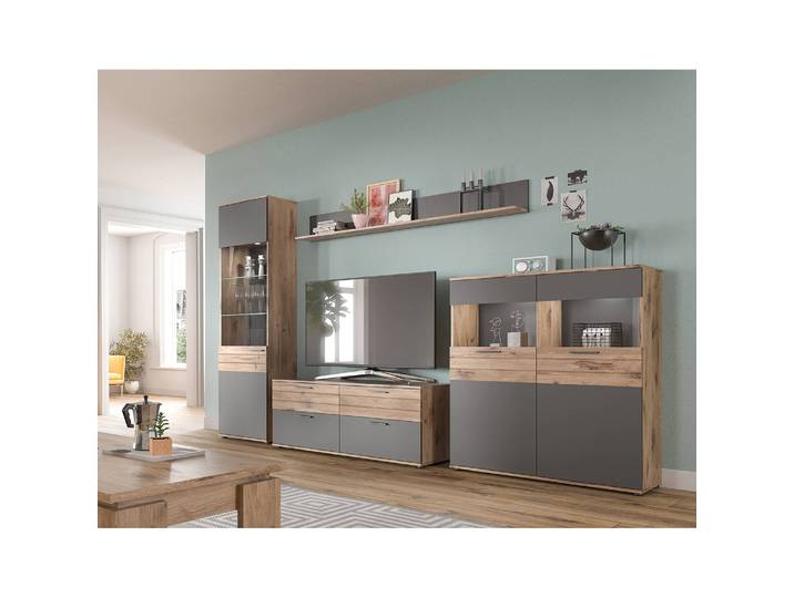 TV-Lowboard II Front: MDF Mitteldichte Holzfaserplatte , foliert Korpus: Spanplatte, foliert Absetzung: MDF Mitteldichte Holzfaserplatte