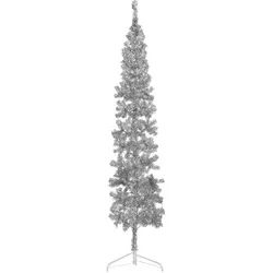 vidaXL Künstlicher Halb-Weihnachtsbaum Ständer Schlank Silbern 210 cm