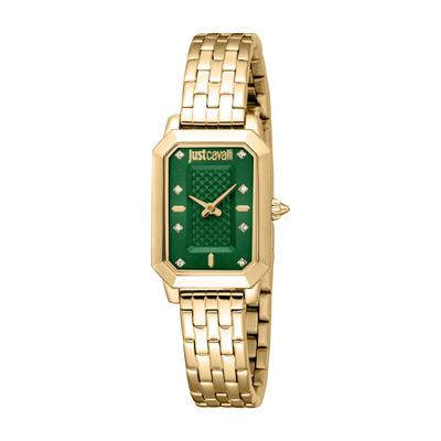 Quarzuhr JUST CAVALLI TIME "Core", goldfarben, dunkelgrün, dunkelgrün, Armbanduhren, Damen, goldfarben, Quarzuhr, Armbanduhr, Damenuhr, Edelstahlarmband, analog, Kristallsteine