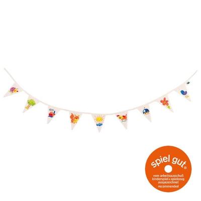 Goki 58636 - Fähnchen-Girlande mit 9 Wimpfeln unbemalt, Baumwolle Fair Trade, 110x9,5cm