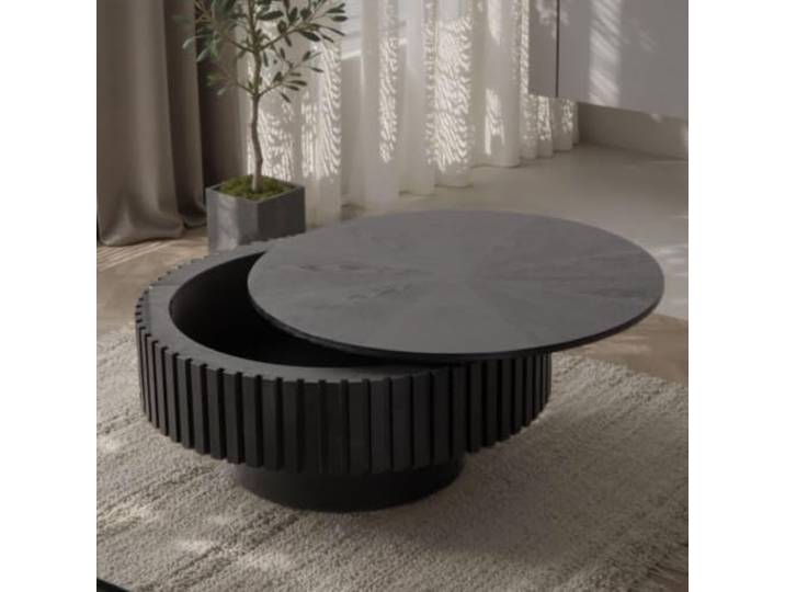 WXFKLDJ Runder Couchtisch in Trommelform Mit Stauraum Für Das Wohnzimmer Couchtisch Im Mid-Century-Modern-Stil Mit Stabilem Standfuß – Runder Beistelltisch Im Farmhouse-Stil Mit Geriffelter Optik