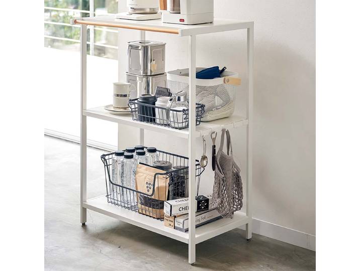 Yamazaki Étagère de cuisine verticale blanche Métal Étagère sur pied 3 niveaux 60x90x46cm \ TOWER