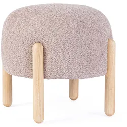 Hocker Dayla aus Boucle-Stoff, modern skandinavisch, altrosa, rund, Gestell natur