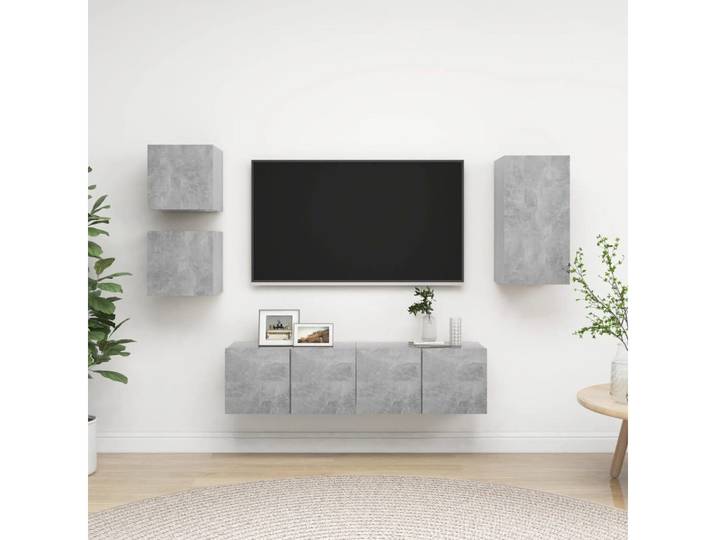 furnicato TV-Schrank TV-Schrank-Set Betongrau 60x30x60 cm (5-St) Wandregal mit viel Stauraum für deine Organisation im Wohnzimmer
