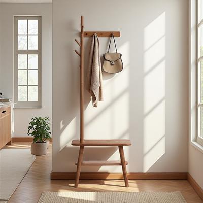 ZWYO HOSIMU "31.5""L Solid Oak Coat Rack Bench with Shoe Storage, Versatile Entryway Organizer with Coat Hanger, Comfortable Seating"