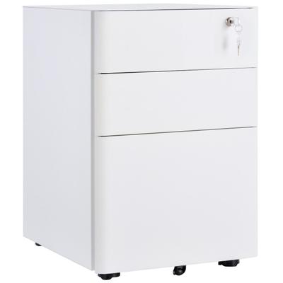 MODFU Rollcontainer Aktenschrank Stahl Weiß 39x48x59 cm mit 3 Schubladen Hängeregister Schloss Rollen, mobiler Büroschrank für A4 A5 Unterlagen
