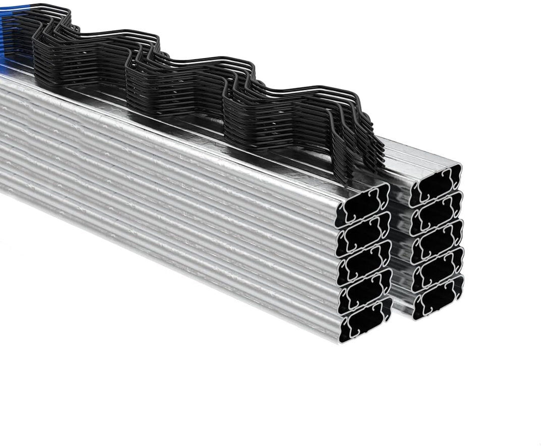 idealhouse 40 m Greenhouse Lock Channel & Wiggle Wire Kit – 20-Pack 2 m Heavy Duty Galvanized Steel U-Channels & PVC-Coated Spring Wires for Polytunnel Cover, Sh Silver 8.5cm H x 10.5cm W x 203.5cm D