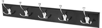 Melannco Wall Mounted Coat Rack with 5 Metal Hooks, 27X5 Inch, Black