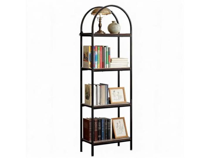 Hapterouse Regal Gold Marmor-Optik 4-Fach Bogen Standregal 183x60x30cm MDF-Platten mit Marmor-Look，Gold-Gestell, 4 Ebenen mit je 15kg Last, eleganter Bogen, als Hochregal im Wohnzimmer，Flur