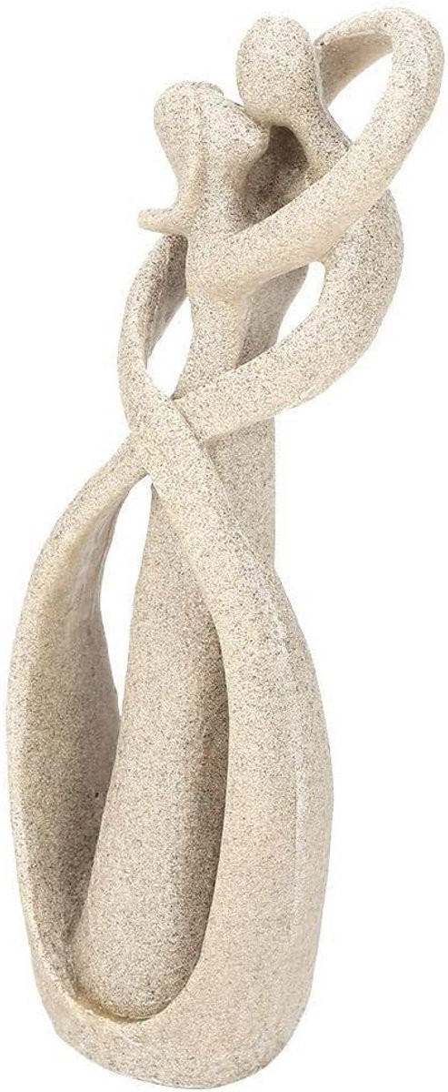 Handgemaakt Zandsteen Beeld Loversculptuur Abstract - Zandkleurig - Hoogte: 21.5 cm