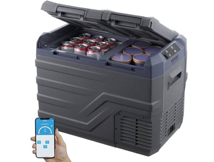 VEVOR 12 V Autokühlschrank, tragbarer 32-Liter-Gefrierschrank mit zwei Zonen, einstellbarer Bereich von -20~20 ℃, 12/24 V DC und 100-240 V AC-Kompressorkühler für Outdoor, Camping, Wohnmobil