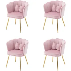 Set aus 4 Samt-Wohnzimmerstühlen im Blütenblatt-Design – Rosa Stühle mit vergoldeten Metallbeinen und komfortabler Polsterung