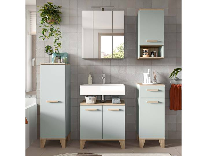 Ensemble de salle de bain Star 5 pièces 158 x 190 x 34cm Vert/Bois Avec éclairage