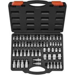 VEVOR Torx Bohrer Steckschlüsselsatz Außen-Torx-Steckschlüsselsatz 60-tlg. T6-T70 TT6-TT70 TP8-TP60 E4-E24, S2-Legierungsstahl & Cr-V-Stahl, mit 1/4 & 3/8 & 1/2 Zoll Antriebe & Aufbewahrungskoffer