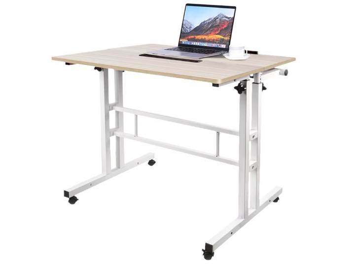 KEDIA Bureau Informatique Réglable en Hauteur Couleur érable Blanc Roulettes pour une Mobilité sans Effort 80*60*67-115cm