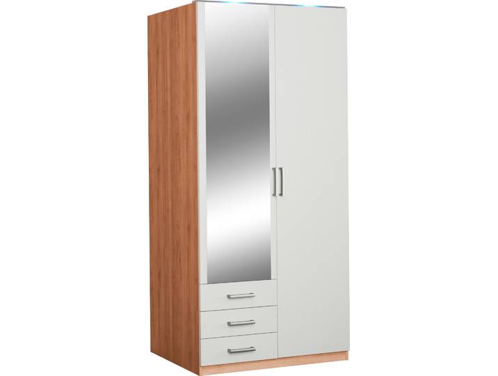 Kleiderschrank, Holzwerkstoff, Braun/Weiß, 94×193×56 cm, Mit LED-Beleuchtung, Modern, Priess