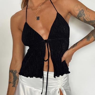 Universal Stock Halter Crop Top Backless Sleeveless Summer Going Out Top For Women black m