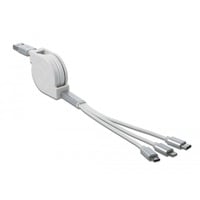 USB Aufrollladekabel, USB-A > Micro-USB + USB-C + Lightning weiß/silber, ca. 1 Meter, nur Ladefunktion