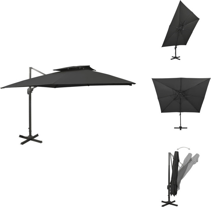vidaXL Ampelschirm mit Lüftung 300x300 cm Schwarz - Sonnenschirme & Sonnenschutze