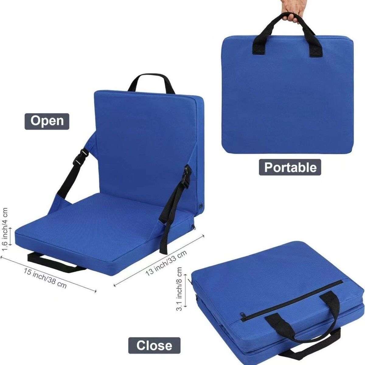 INF Coussin de siège pliant à poignée - Coussin de siège portable léger en nylon pour camping, pique-niques et stades Bleu
