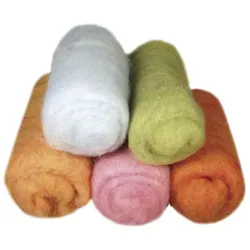 rayher REINE SCHURWOLLE VLIES MELIERT 5 FARBEN JE 20G SOMMERMIX PASTELLTÖNE 5364400
