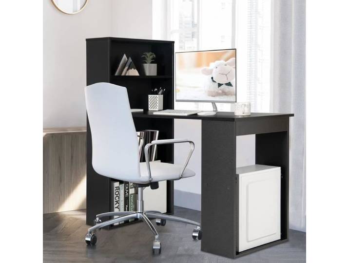 GIANTEX Bureau Informatique avec Bibliothèque à 6 Étagères Table d'Ordinateur Droite Poste de Travail Moderne 122x 56x 122cm Noir