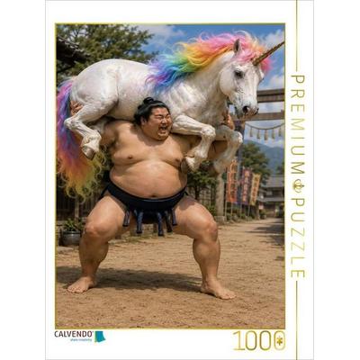 CALVENDO Puzzle Sumoringer und Regenbogeneinhorn | 1000 Teile Lege-Größe 64x48cm Foto-Puzzle für glückliche Stunden