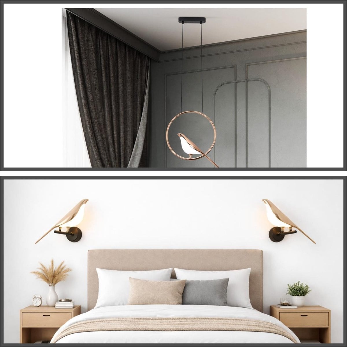 Moon Light Distributions Verlichtingsset met LED Hanglamp Ø30cm en 2x Vogel Wandlamp in Goud