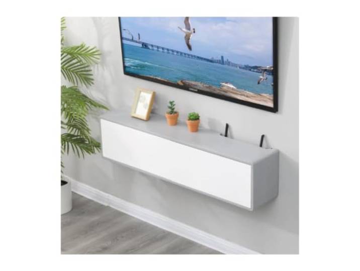 ROSEEONNE Wandmontierter schwebender TV-Ständer, Medienkonsole Mit 2 Soft-Close-Schranktüren, wandhängendem TV-Schrank mit Kabelloch