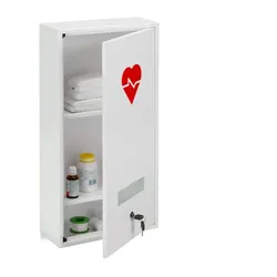 Relaxdays Abschließbarer Medizinschrank mit Herz Weiß,Rot