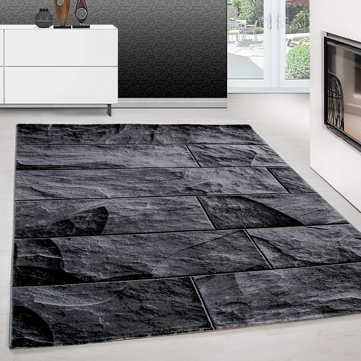 Modern Laagpolig Vloerkleed Checkerboard Polypropyleen - Zwart - 140 x 200 cm