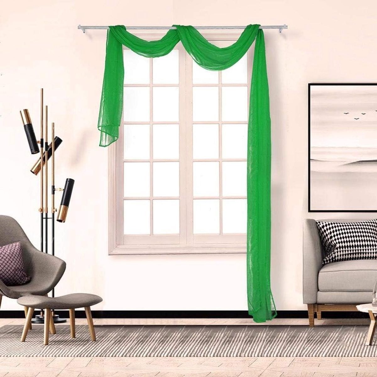Voile Raamsjaal Transparant Gordijn Lichtgroen 90 x 400 cm