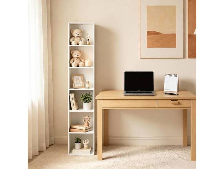 WUVRIE Bibliothèque étroite 30 x 24 x 158 4 cm 6 compartiments MDF et panneaux de particules blanc