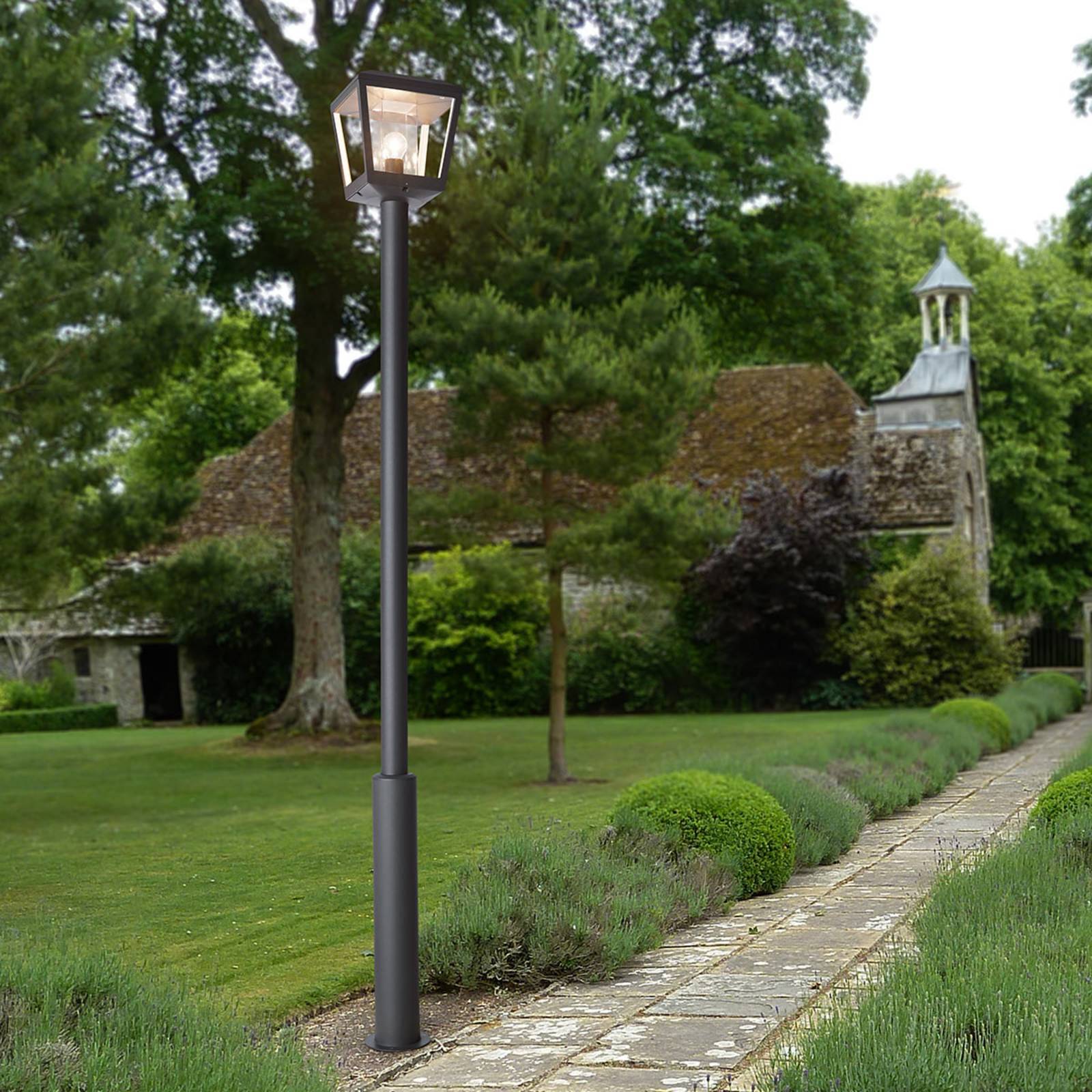 Lucande Dunia outdoor light, anthracite, metal, height 220 cm Lucande, dimmable, Black, Aluminium, Modern, Post Light