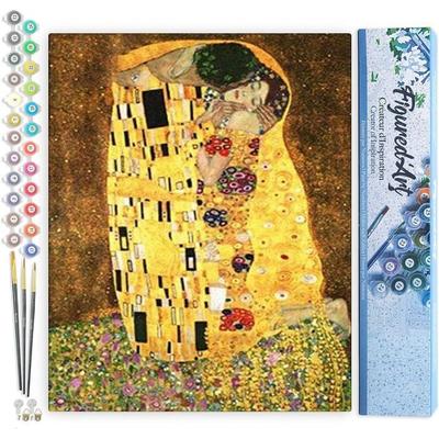 FiguredArt PN1023 - Malen nach Zahlen, Der Kuss Klimt, Leinwand 40x50cm ohne Rahmen, Malset, Paint by Numbers