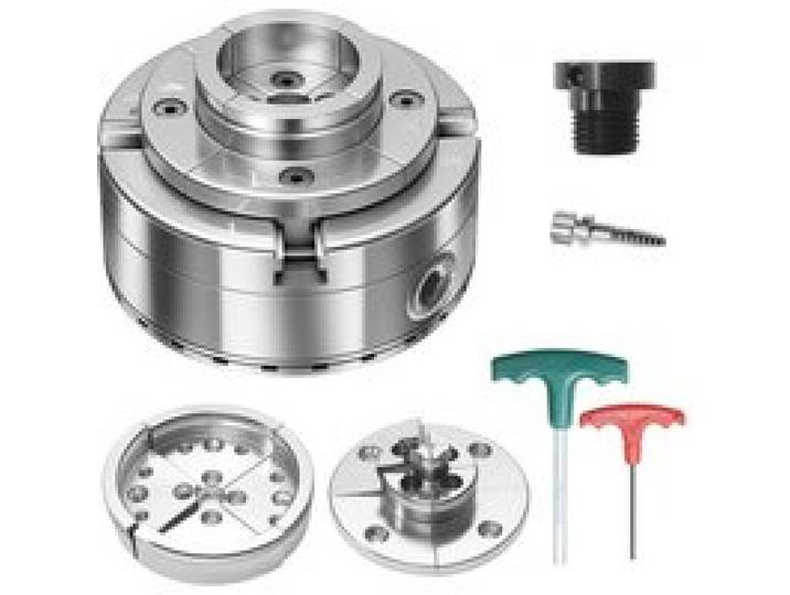 VEVOR Drechselfutter 4 Zoll, 4-Backen-Futter-Set Selbstzentrierend, mit Kegelradantrieb, 1 Zoll x 8 TPI-Gewinde, Adapter, Rund- und Stufenbacken, Vernickelter Hochfester Stahl, für Drechselbänke