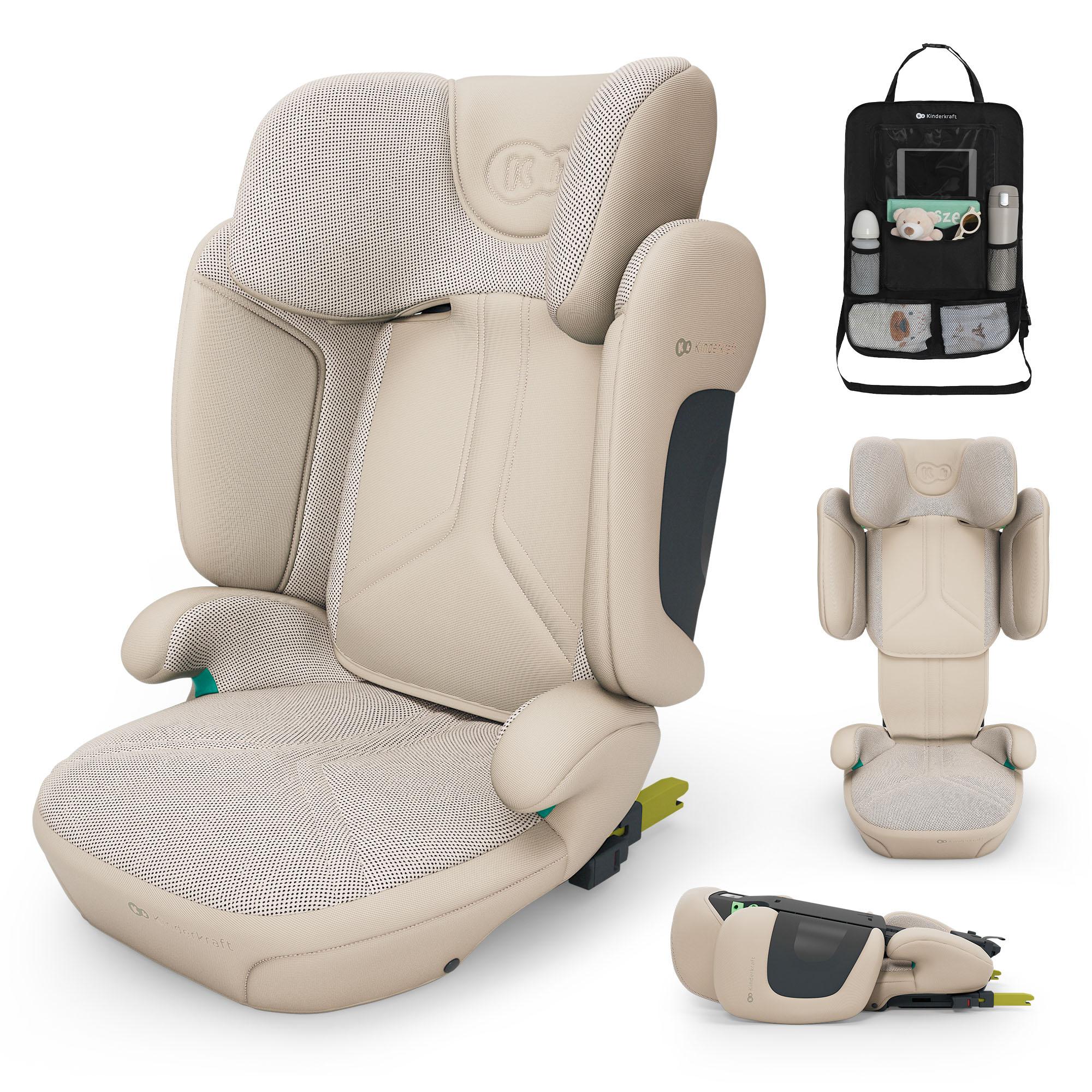 Kinderkraft XPAND 2 PRO i-Size Kindersitz, 100-150 cm, ISOFIX, Gurt, DUO EXPAND, Seitenaufprallschutz, klappbar, Beige, mit Auto-Organizer