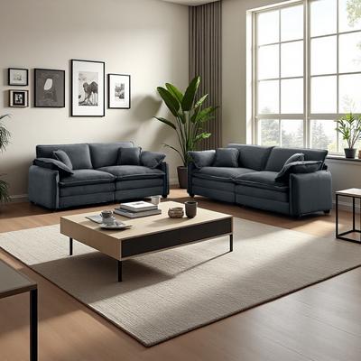 ZWYO HOSIMU Corduroy Modern Sofa Set with Memory Foam Cushions (5-Seater)