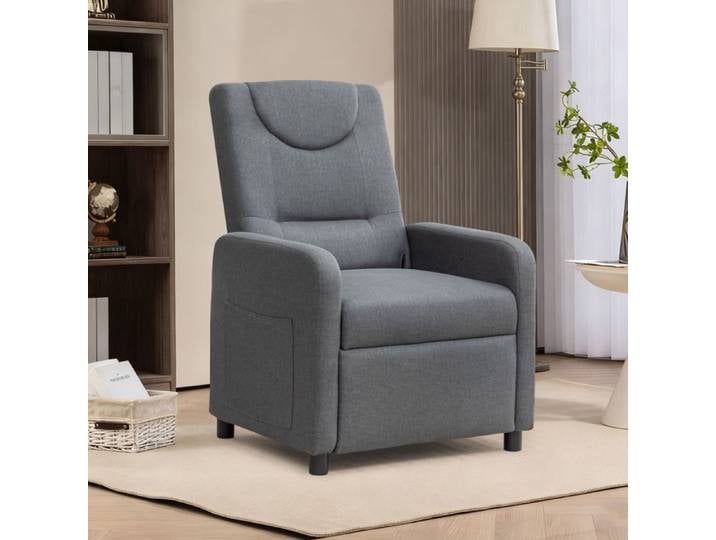 Fauteuil relax inclinable 57x63x96 cm dossier multi-positions repose-pieds rabattable lin gris foncé