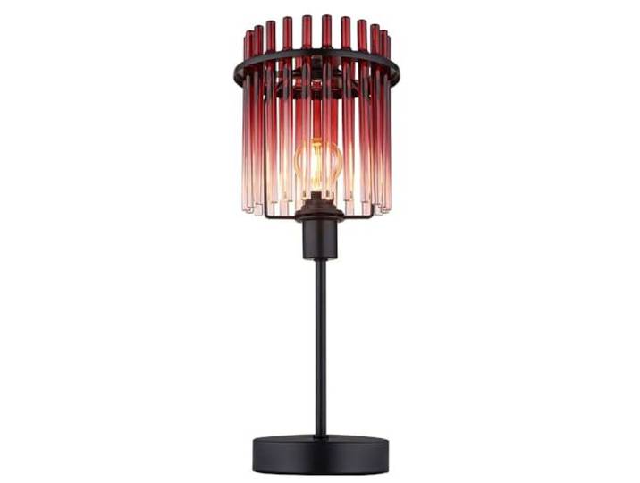 Tischleuchte Glasstäbe rot klar Nachttischlampe Glas klassisch Tischlampe schwarz-matt, E14 Fassung, DxH 15x37,5 cm