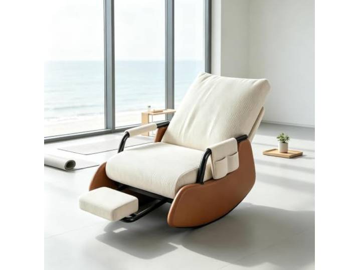 kumamart Lounge Schaukelstuhl mit Ausziehbarer Fußstütze Ergonomischer Schaukelstuhl mit ausziehbarer Fußstütze und Seitentasche für tägliche Entspannung.