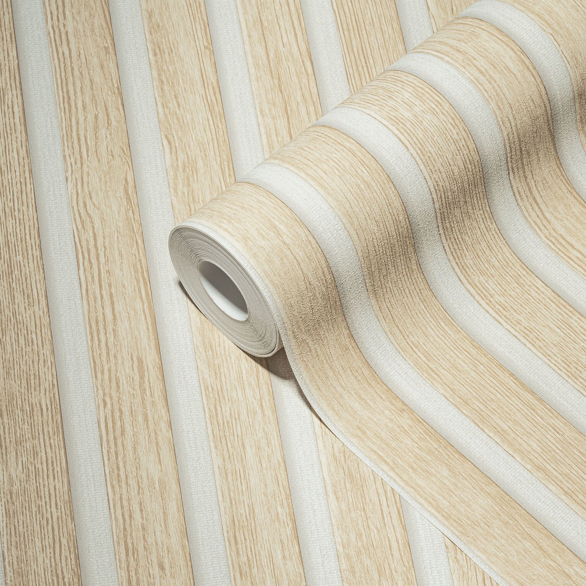 Vliestapete A.S. CRÉATION "PintWalls II Tapete Holzpaneele Mustertapete Holzoptik 3D", beige (beige,weiß), B:0,53m H:0,02m L:10,05m, Vlies, Tapeten, Vliestapete, Vliestapete Wandpaneele für Schlafzimmer Küche Wohnzimmer Holzpaneele