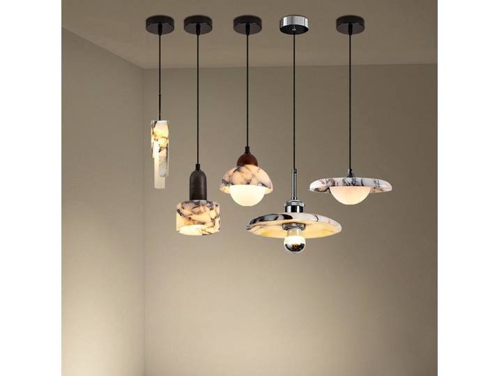 Lampe suspendue minimaliste en pierre de marbre, lampe de chevet LED, lampe suspendue pour chambre à coucher, lampe suspendue en travertin pour salle à manger, lustre, décoration intérieure