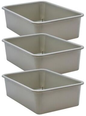 Teacher Created Resources Gray Large Plastic Storage Bin, Pack of 3