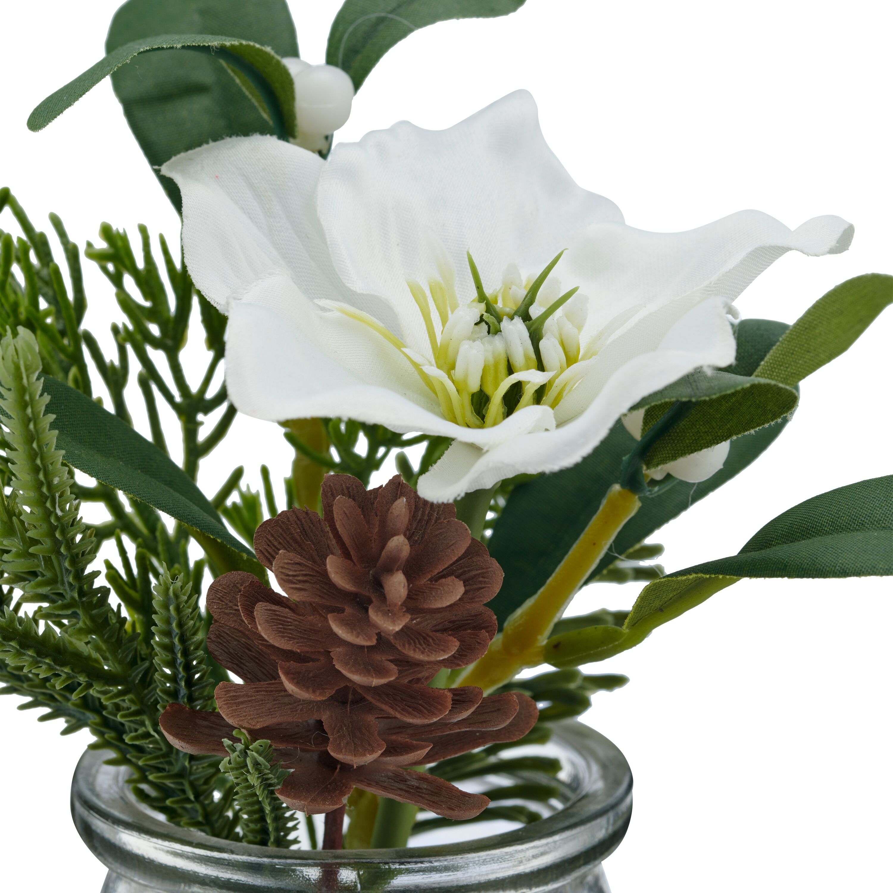 Winterliche Kunstpflanze CREATIV GREEN "Schneeglöckchen und Christrose", grün (weiß), H:20cm, Polyester, Kunstpflanzen, im attraktiven Glasgefäß