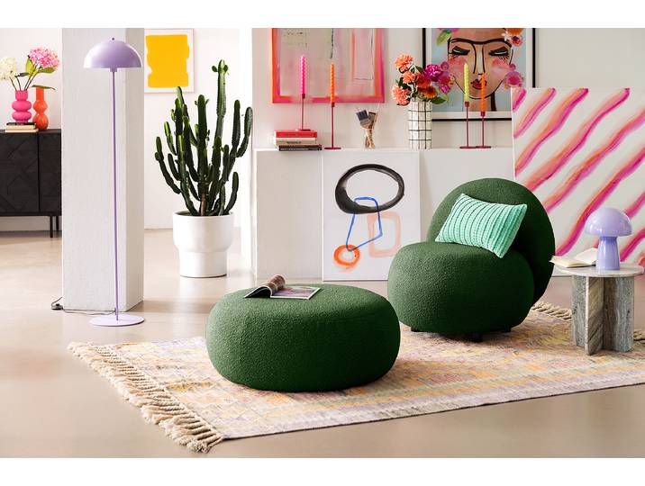 Repose-pieds capitonné STOOLA 65cm Vert Tissu Bouclé Basima: Vert foncé