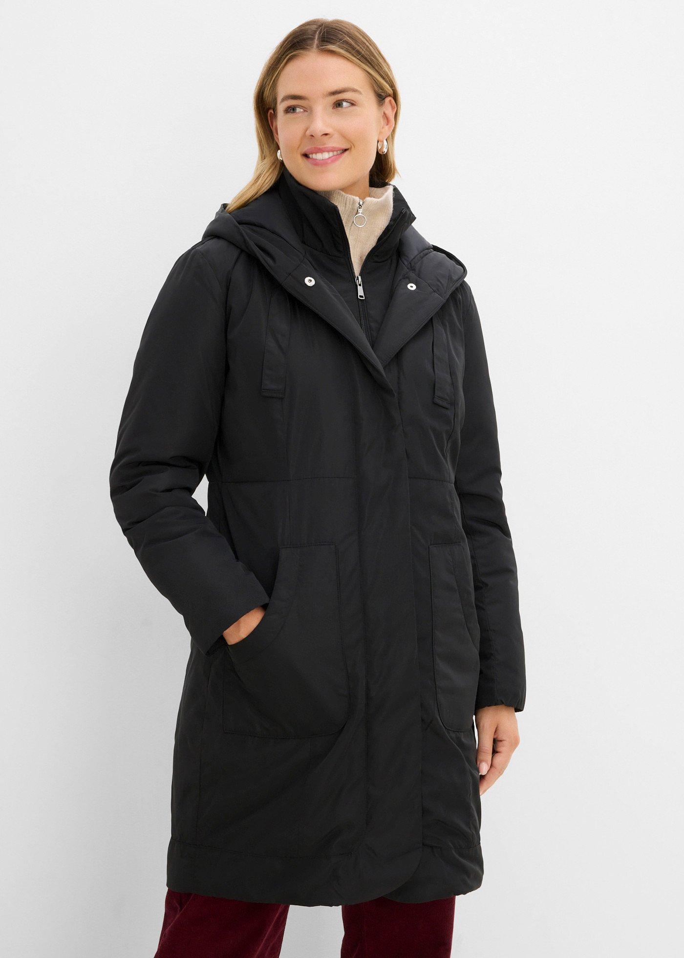 bonprix leicht wattierter Kurzmantel mit Kapuze, schwarz, Gr.40, Attraktiver Mantel mit Kapuze und praktischen Eingrifftaschen