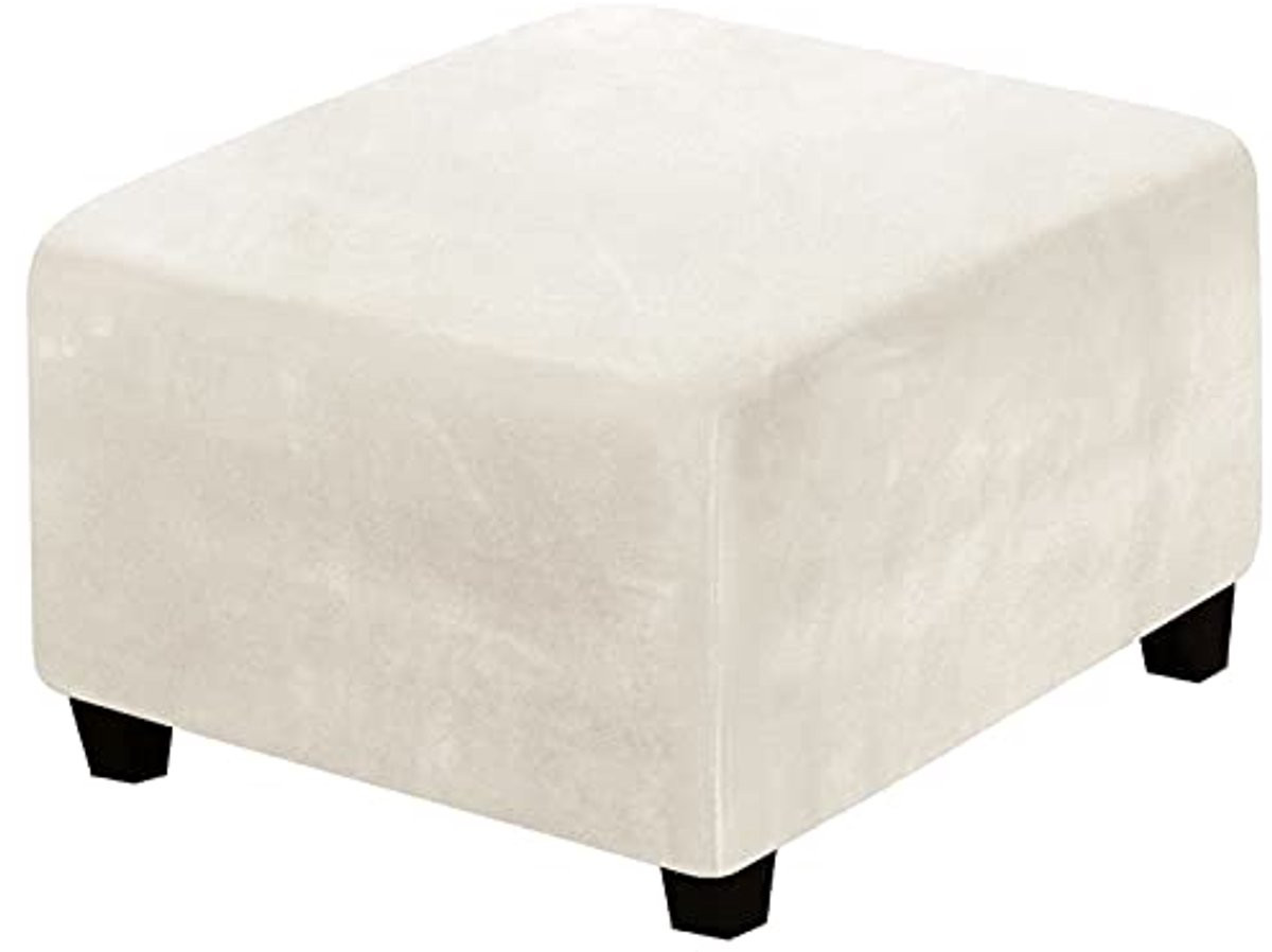 Elastische vierkante zitzakhoes voor voetenbank met beige fluwelen bekleding
